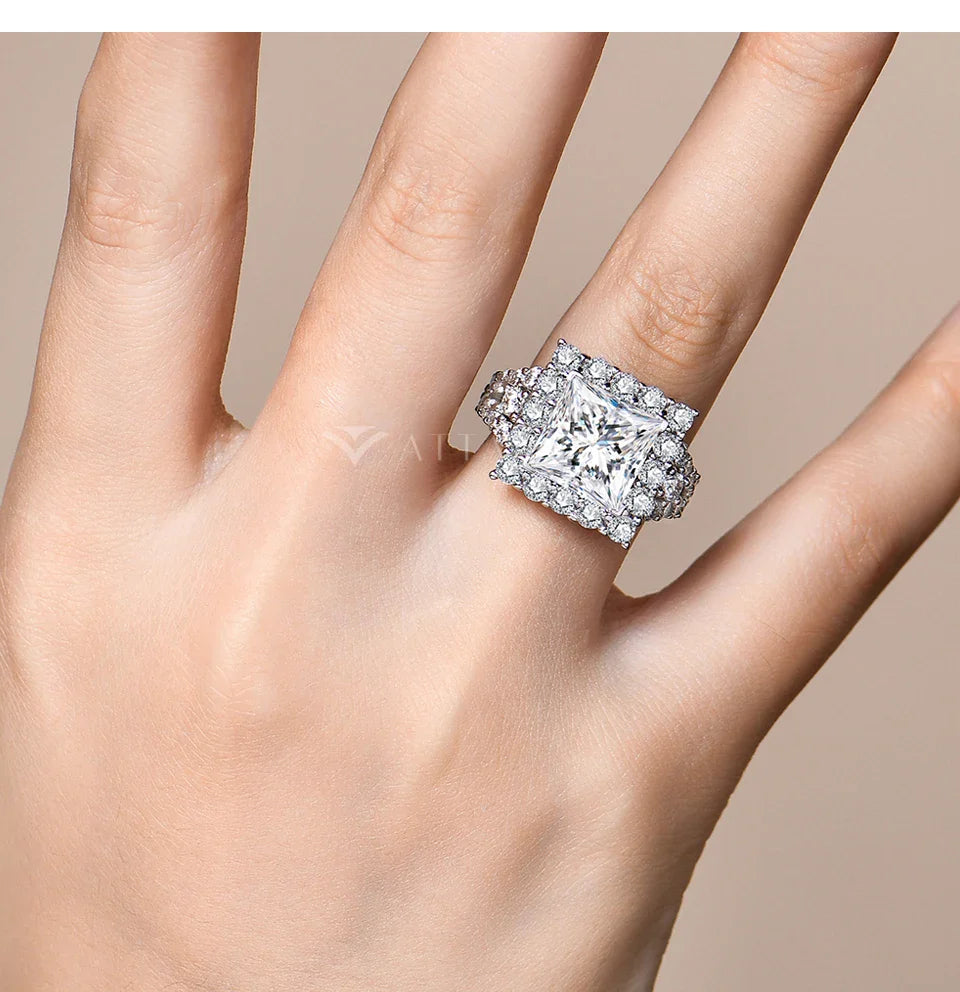 S925 Silver Moissanite Engagement Ring for Women 6CT Princess Excellent Cut Luxury Wedding Jewelry With GTC Certificate