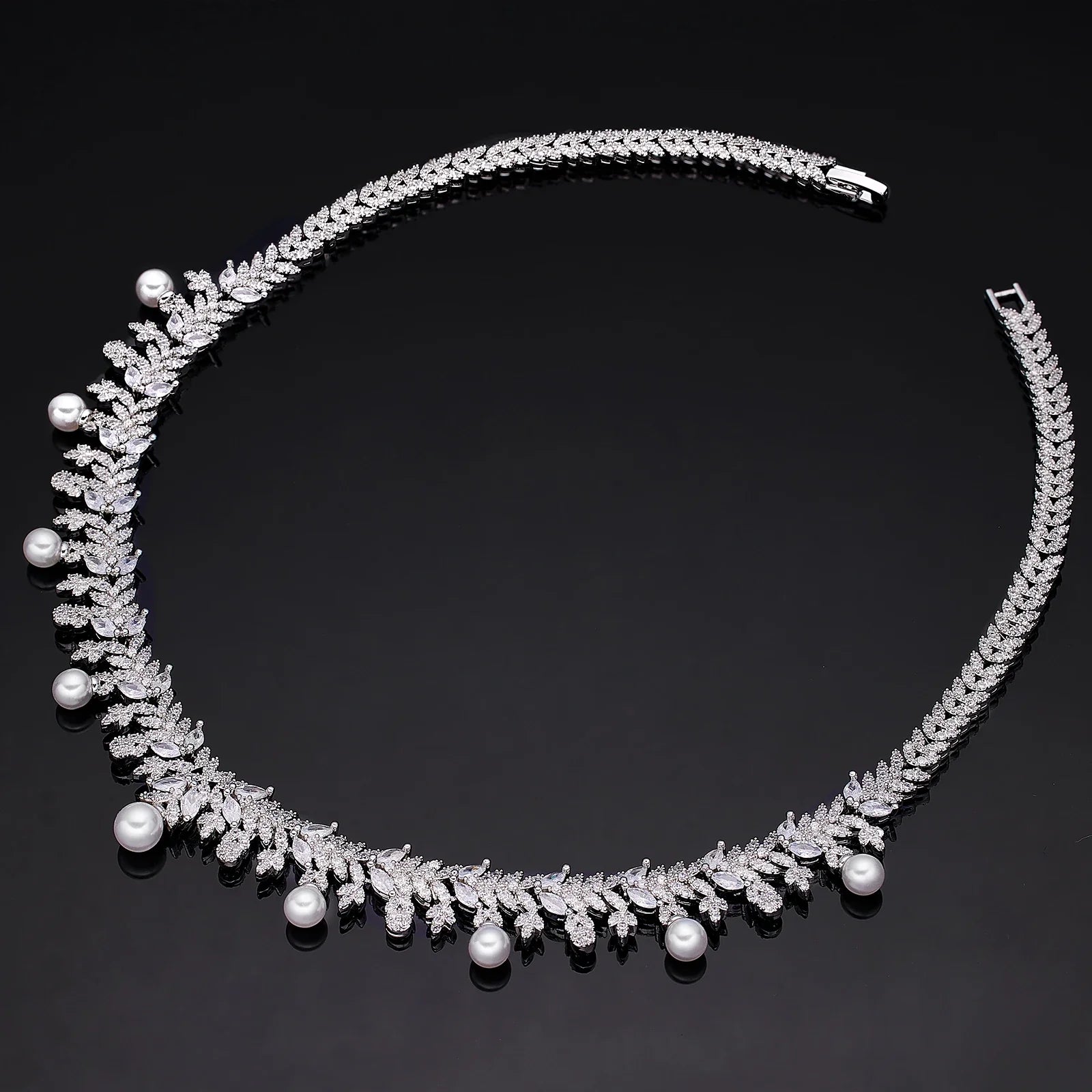 2023 New Cubic zirconia Pearl Necklace Earrings Set of 4 Women's Wedding Party All Zircon Dubai Bridal Jewelry Set Gift