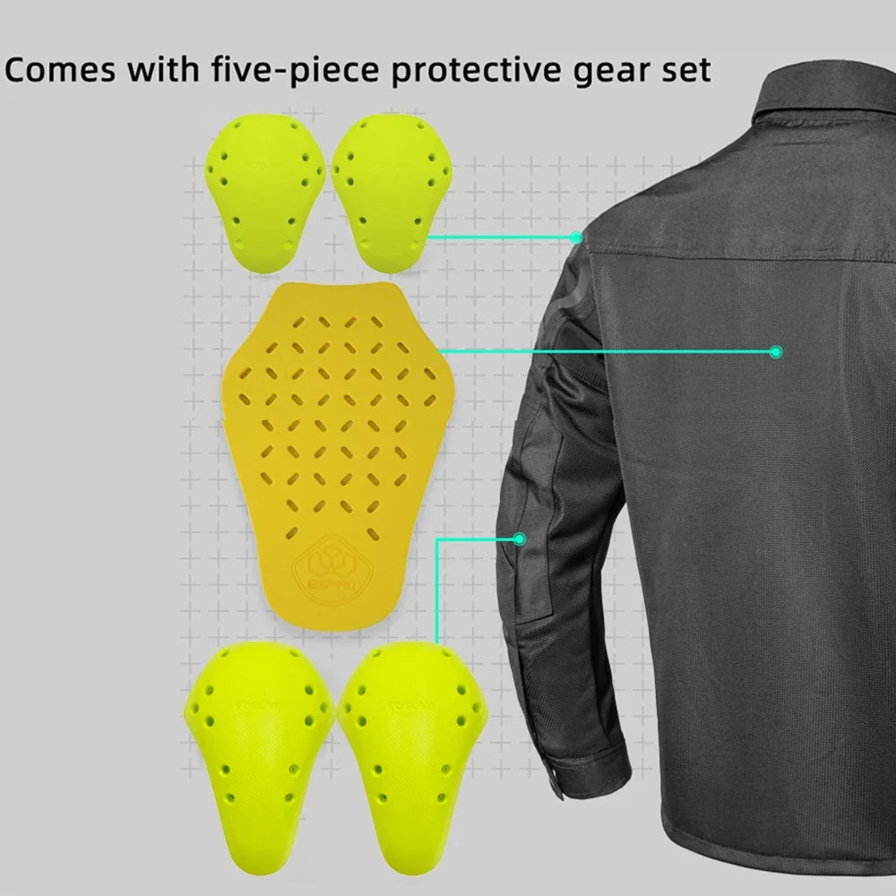 Men Motorcycle Jacket New Upgraded Summer Breathable Jacket CE Protective Retro Black Motorbike Motorcyclist Mesh Clothing
