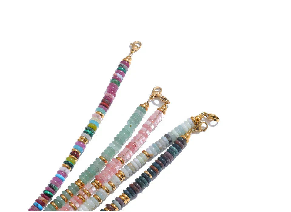 Colorful Natural Stone Beads Handmade Chain Y2K Fashion Necklace for Women Stainless Steel Waterproof Collar Jewelry Gift
