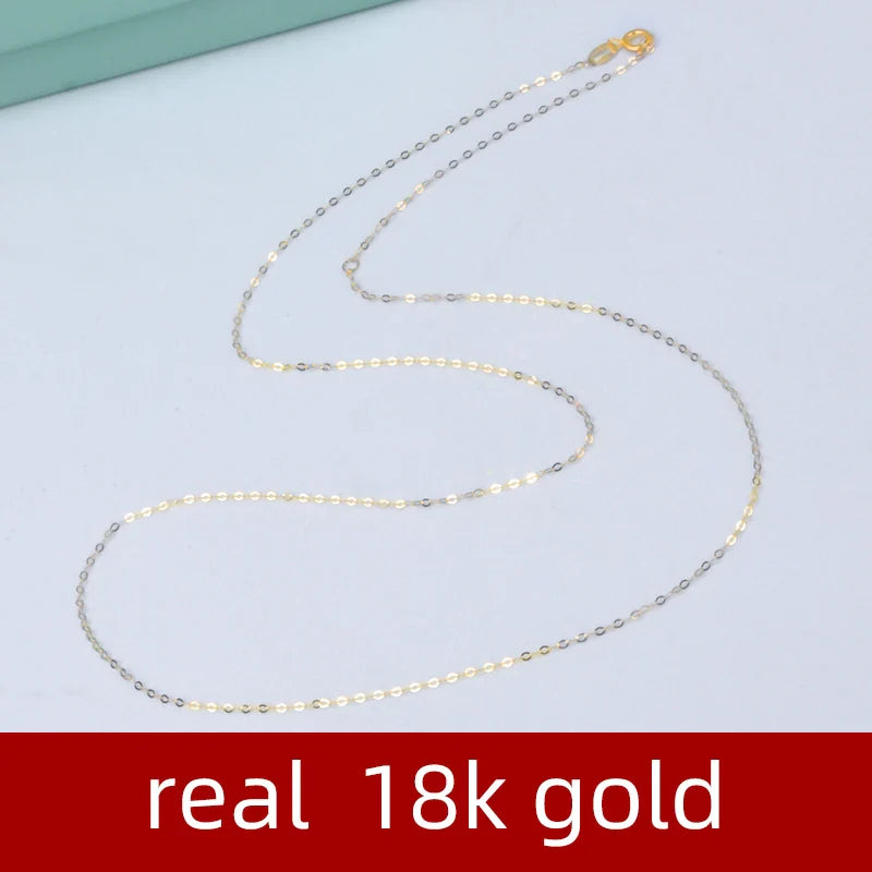 Real 18K yellow Gold Chopin Chain Necklace Au750 Fine Jewelry Wedding For Female Wedding Gift X269 22-9-14