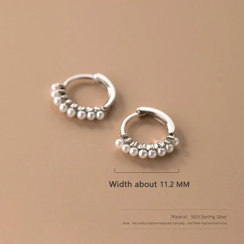 925 Sterling Silver Vintage Simple Pearl Huggies Ear Buckles for Women Charms Party Piercing Hoop Earrings Jewelry Gift
