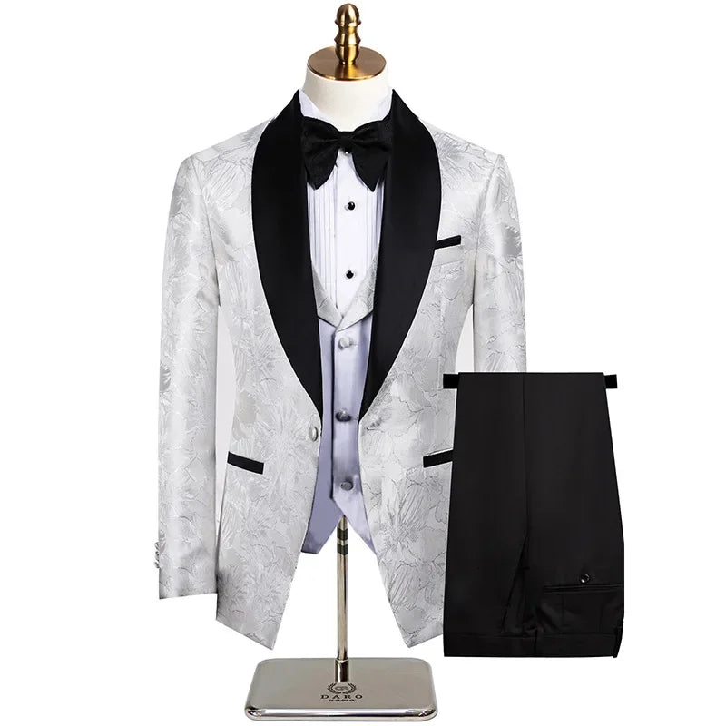 Elegant Wedding 3 Piece Jacket Pants Vest Full Set Luxury Single Breasted Peak Lapel Purple Male Clothing Men's Suits Blazer