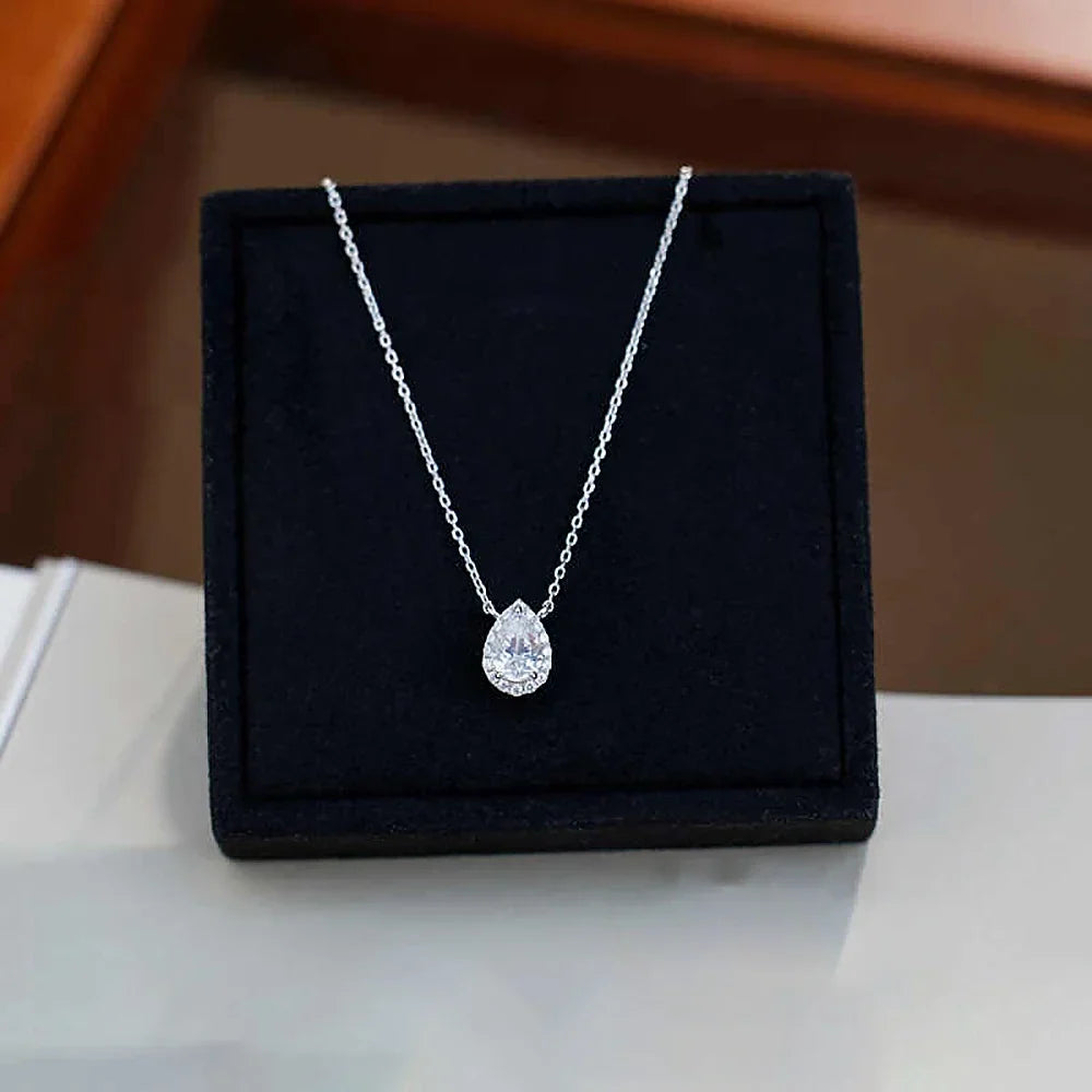 Certified 1/2 Carat Pear Cut Moissanite Pendant Necklaces 925 Sterling Silver Tear Drop Halo Diamond Neck Chain for Women