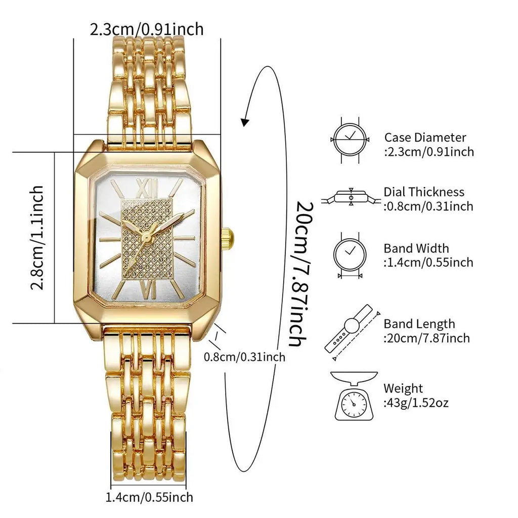 Fashion Rectangle Women Watches Stainless Steel Strap Quartz Wristwatches Reloj Mujer（Without Box）