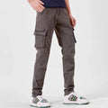 Men's Street Style Elastic Waist Denim Cargo Pants Solid Color Washed Slim Fit Casual Jeans with Multiple Pockets for Daily Wear