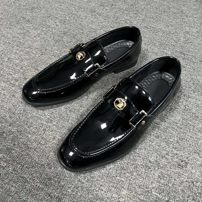 New Arrivals Loafers for Men Buckled Shiny Black Leather Shoes Slip-On Office & Career  Dress Shoes Free Shipping Big Size 38-47