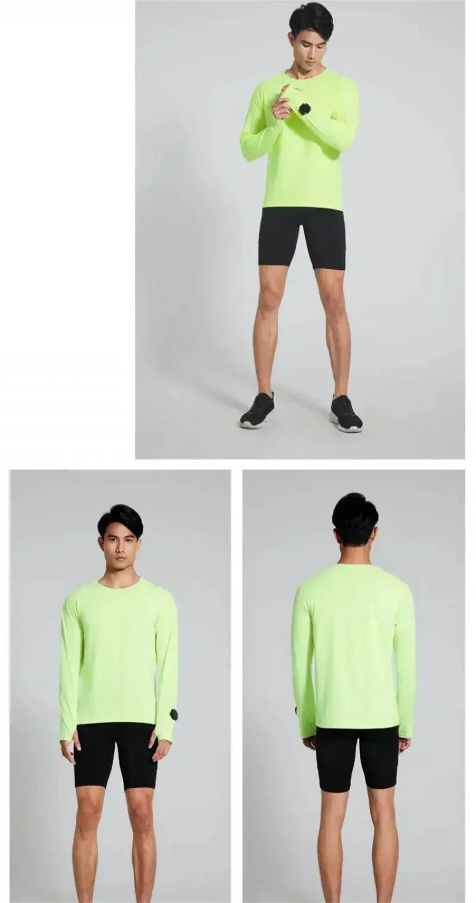 Mens Autumn Running T-Shirt Long Sleeve Anti-UV Workout Tops Shirts Training Shirt with Thumb Hole Anti-Static Cuff Quick Drying