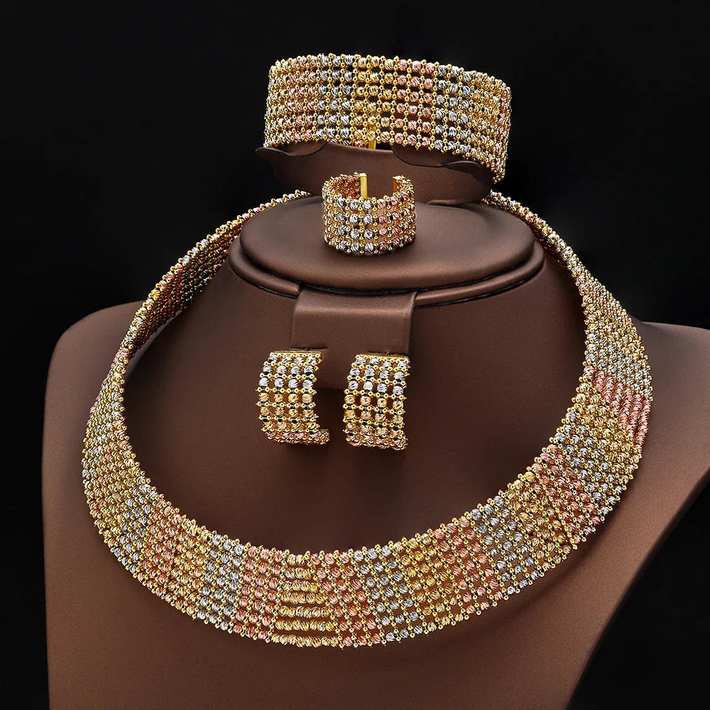 Dubai Wedding Bridal Full Jewelry Sets For Women Party Luxury Nigeria Gold Plated Beads Choker Necklace Jewelry Set