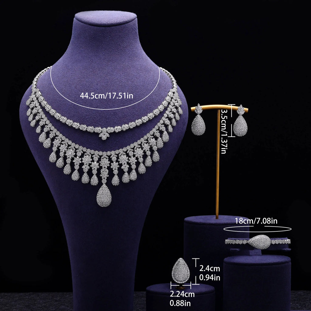 2024 New 4-piece Cubic Zirconia Women's Jewelry Necklace Earrings Bracelet Rings Bridal Wedding Jewelry Set