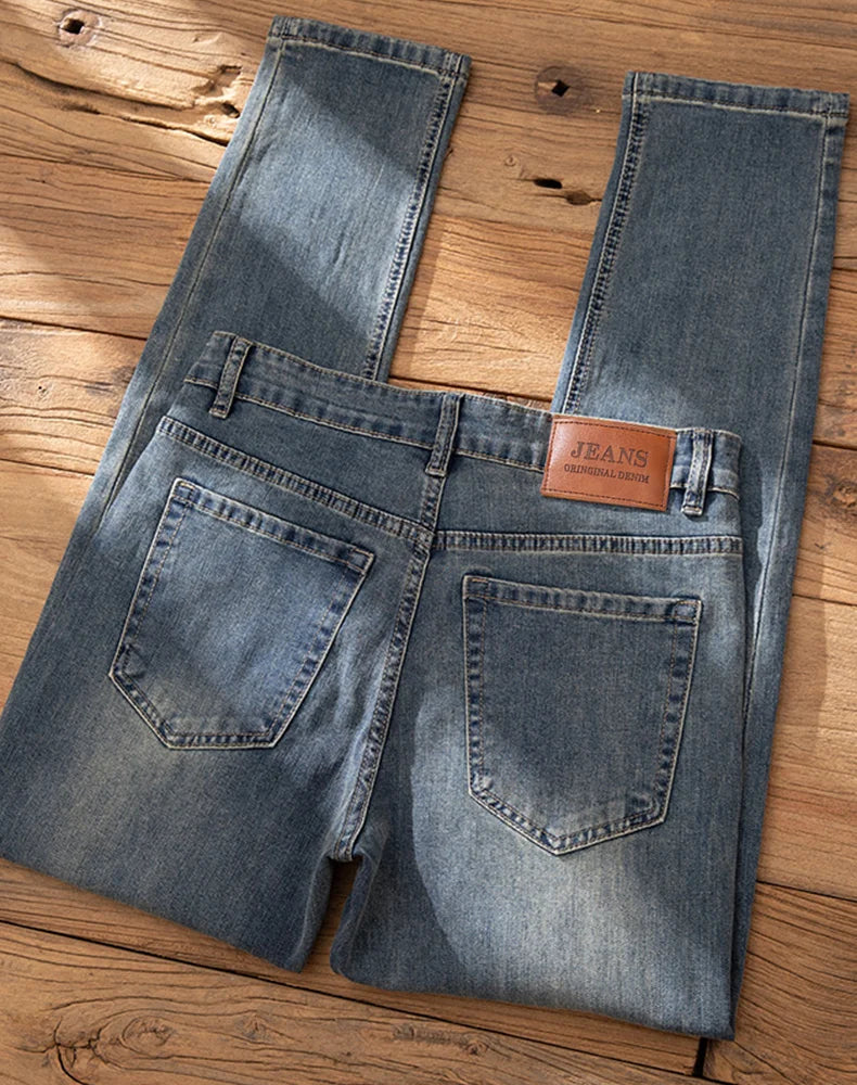 Men's Premium Lightweight Business Stretch Denim Pants - Versatile Slim Fit Straight Leg Long Trousers for All Seasons