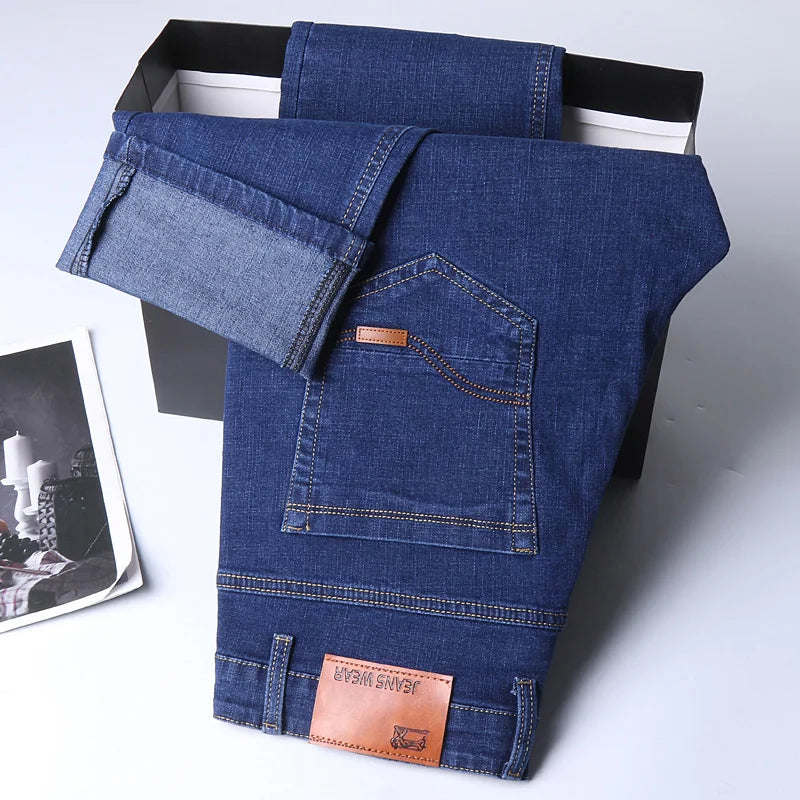 2024 NEW Men's Fashion Business Jeans Classic Style Casual Stretch Slim Jean Pants Male Brand Denim Trousers Black Blue