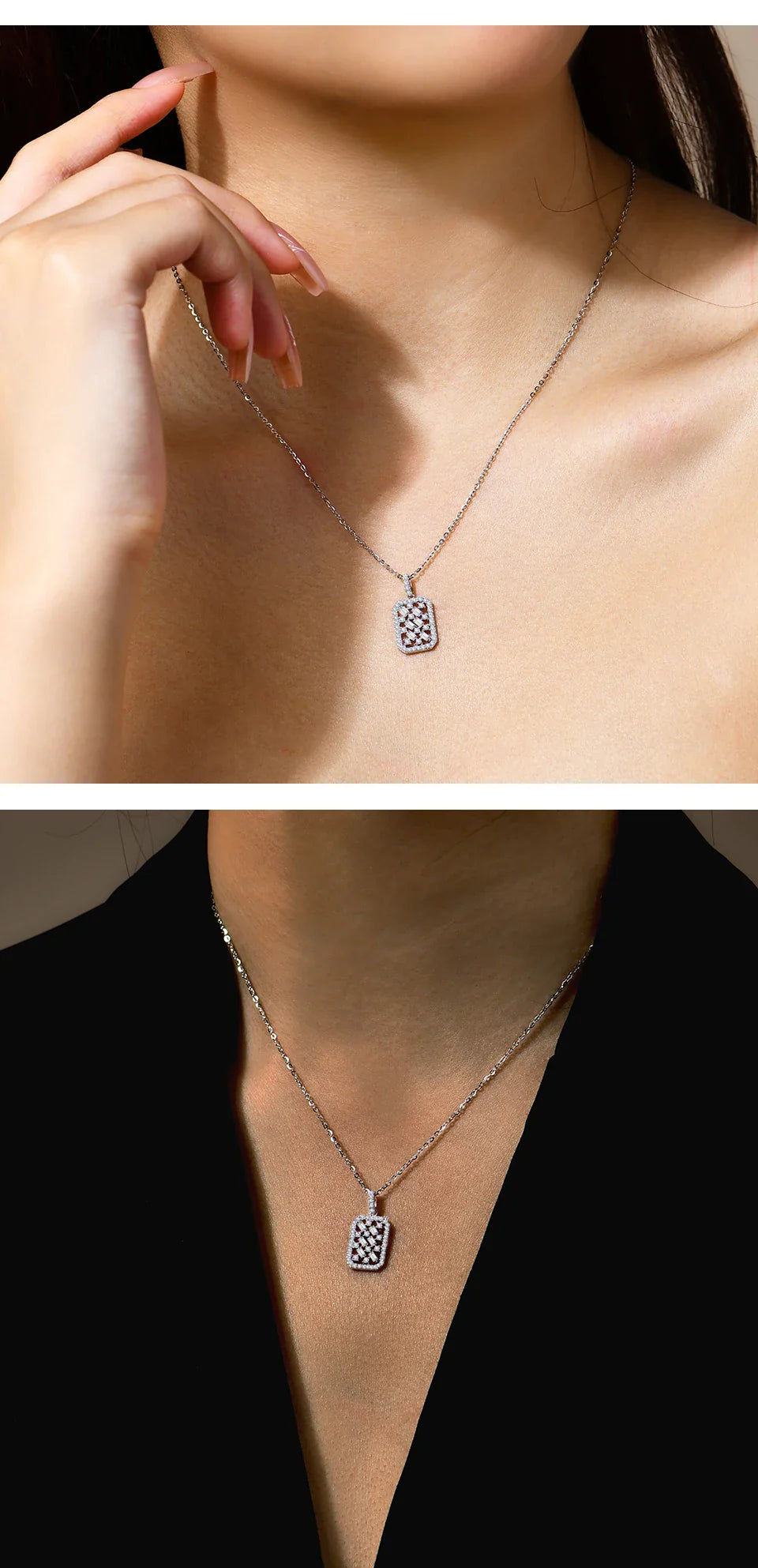 Solid S925 Silver Full Moissanite Necklace for Women D VVS1 Diamond Sparkling Pendent Engagement Luxury Fine Jewelry
