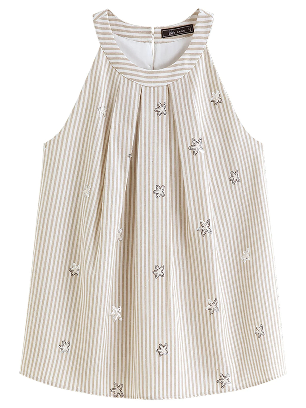 2026 Summer Women's Striped Embroidered Sleeveless Blouse - Vacation Elegance Collection for Resort
