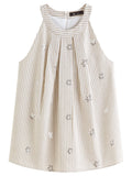 2026 Summer Women's Striped Embroidered Sleeveless Blouse - Vacation Elegance Collection for Resort