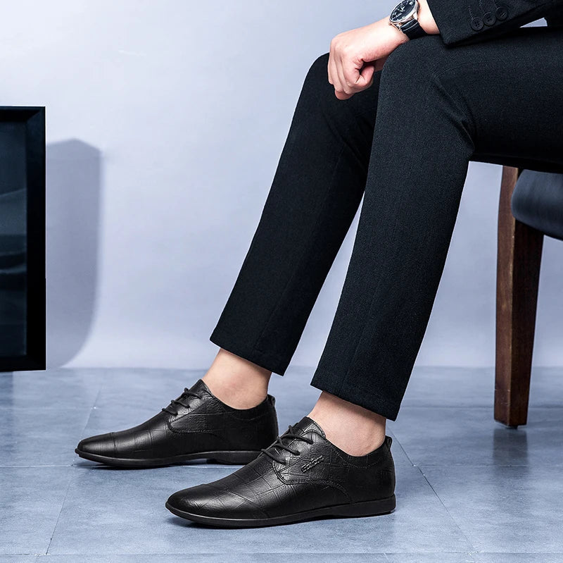 Luxury Business Oxford Genuine Leather Shoes Men Breathable Formal Dress Shoes Male Office Wedding Flats Footwear Evening Dress