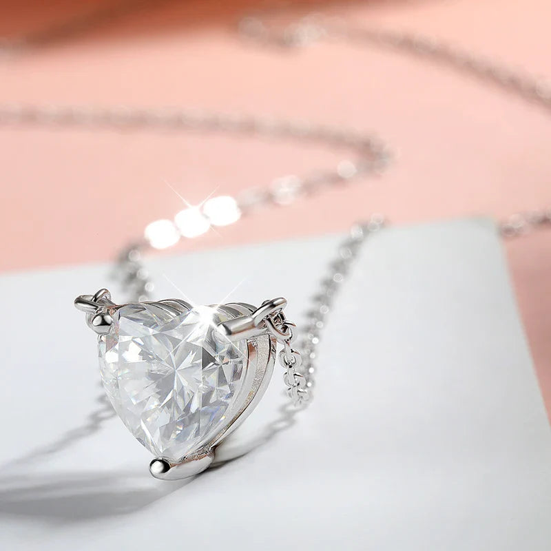 1CT 2CT 3CT Heart Cut Certified Moissanite Necklace for Women 18k Gold Plated Jewelry Sterling Silver S925 Pendant Chain