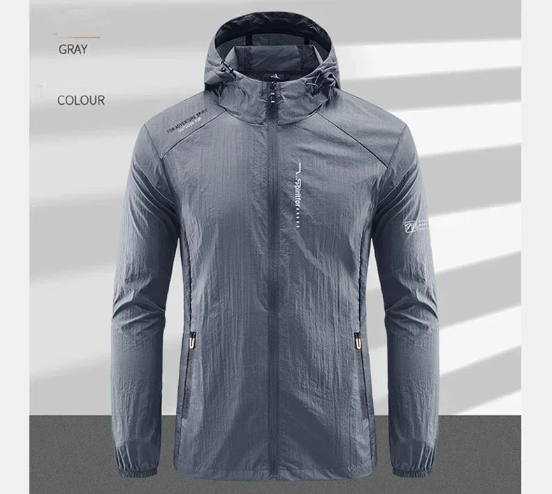 Men's UPF 50+ UV Protection Windbreaker Quick Dry Jacket Outdoor Sun-Protective Thin Hiking Fishing Cycling Hooded Sport Light