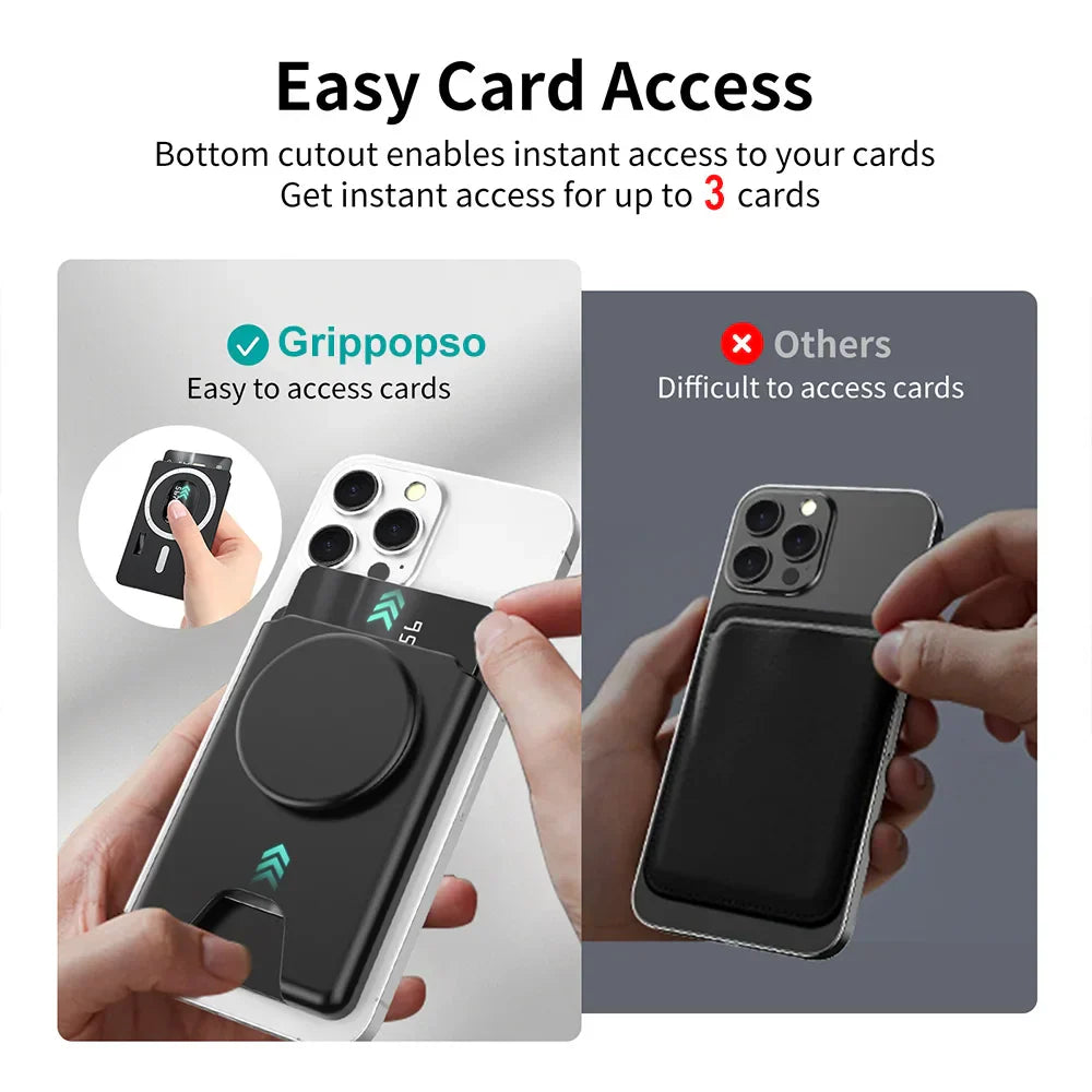 Grippopso Universal Magnetic Wallet With Expanding Phone Grip,Phone Card Holder Solid SocketWallet For IPhone Samsung Wallets