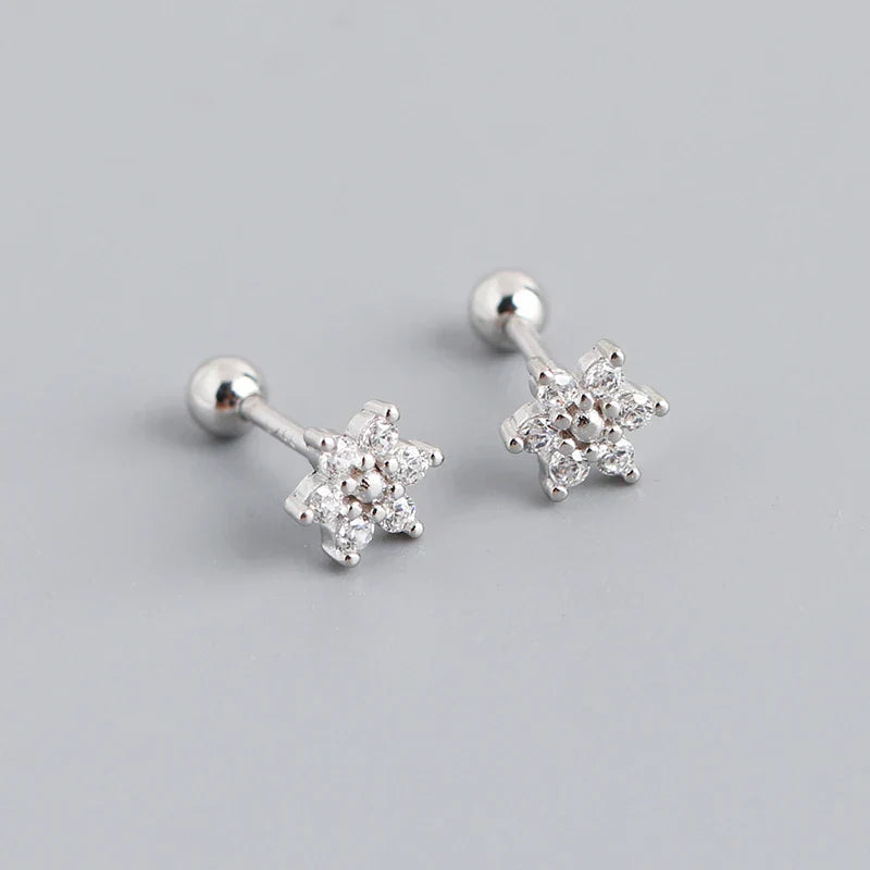 925 Sterling Silver Fashion Korean Petal Screw Bead Stud Earrings for Women Charm Ear Bone Piercing Jewelry Accessories