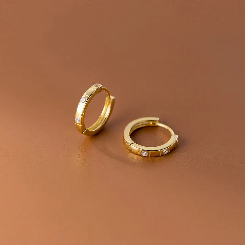 925 Sterling Silver Statemnet Gold Plaid Simple Huggies Ear Buckles Elegant French Piercing Hoop Earring for Women Jewelr