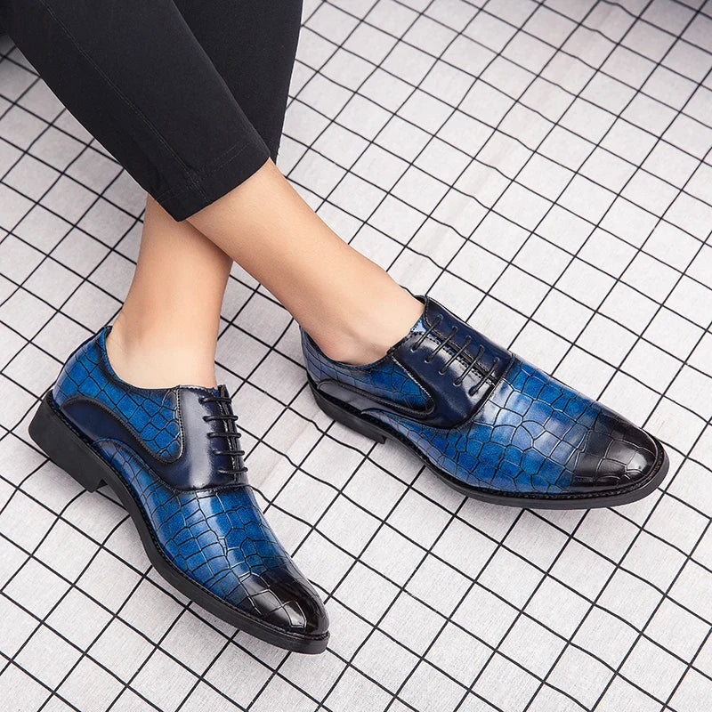 Spring Italian high-quality Blue Leather Shoes for Men men leather shoes Wedding Dress Shoes Patent mens loafers Big size:38-48