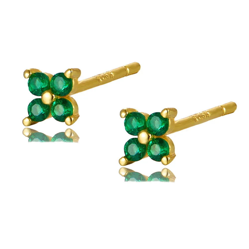 925 Sterling Silver Romantic Color Zircon Three-petal Flower Stud Earrings for Women Fashion Huggies Piercing Jewelry
