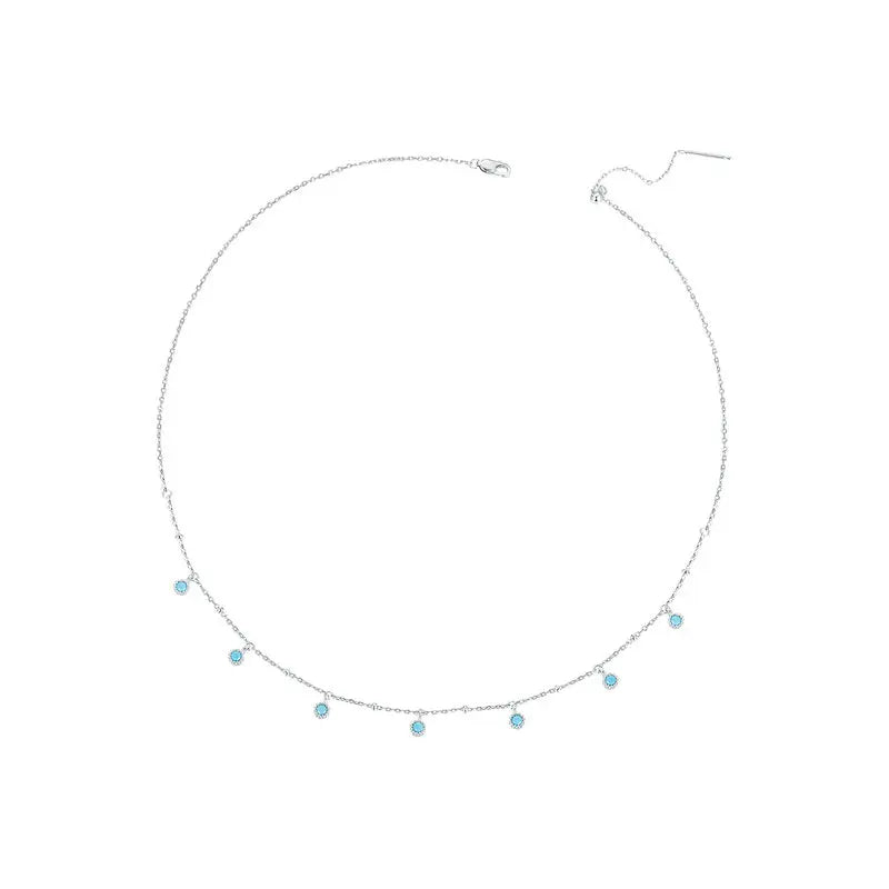 925 Sterling Silver Simple Clavicle Chain Chokers Turquoise Bead Necklace for Women Fine Jewelry Gift BSN388