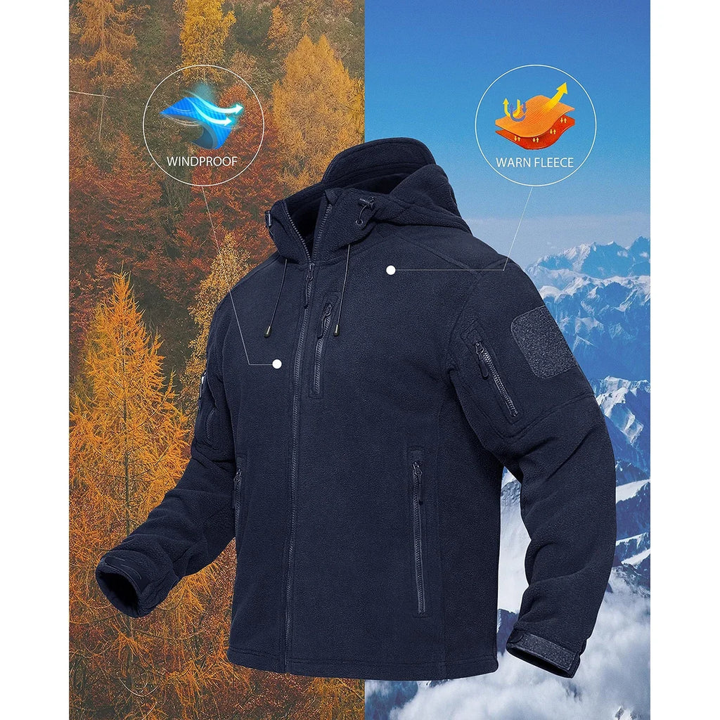 Fall Winter Men's Hooded Fleece Jacket Full Zip Up Soft Warmth Windproof Coat Outdoors Working Hiking Fishing Outerwear