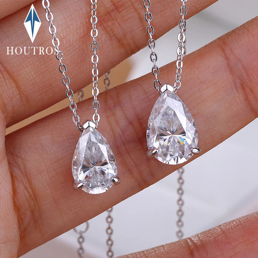 1-4Carat Pear Cut Moissanite Solitaire Pendant Necklace for Women S925 Silver 18K Gold Plated Waterdrop Neck Chain Jewelry Gift