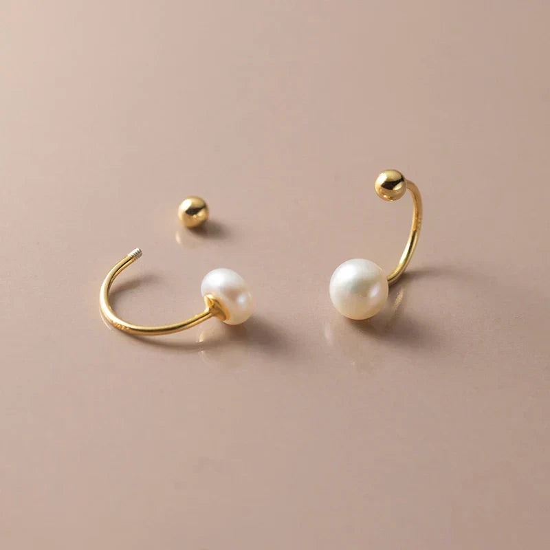 925 Sterling Silver Fashion Natural Freshwater Pearl Ear Hook Unique Screw Bead Stud Earrings for Women Piercing Jewelry