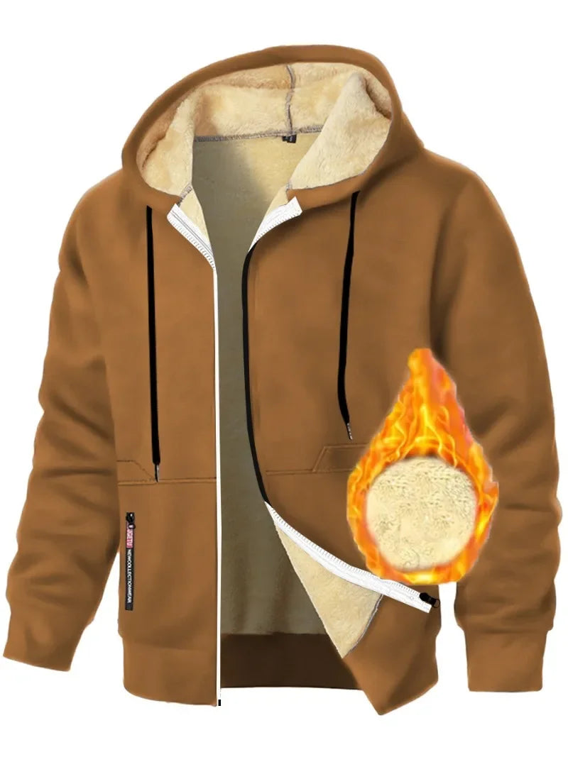 Animal Game Casual Hoodies for Men Heavyweight Fleece Sweatshirt Thick Sherpa Lined Hooded Zipper Jacket Thick Streetwear Coats