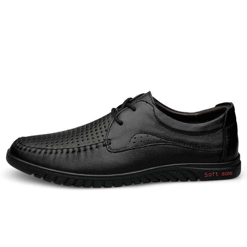 Italian Brand Men's Genuine Leather Casual Shoes Handmade Soles Loafers Lace Up Breathable That's Oxford Shoes for Summer
