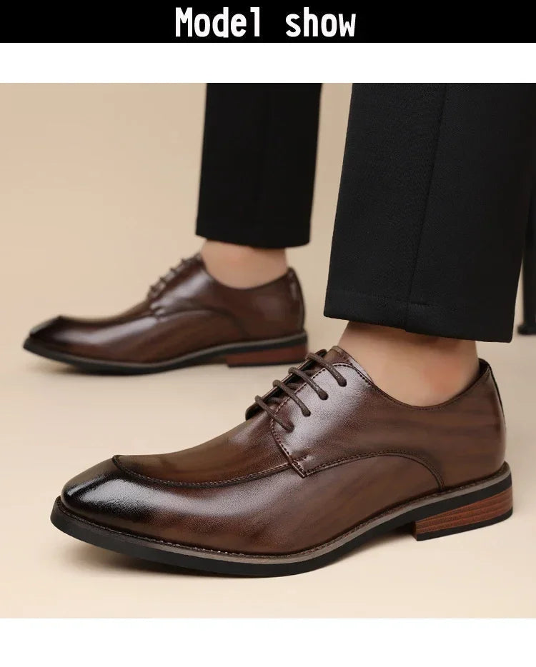 Men's Formal Leather Shoes, Comfortable Soft Sole Office Derby Shoes, Breathable Anti-Slip Business Men's Shoes-HT1009