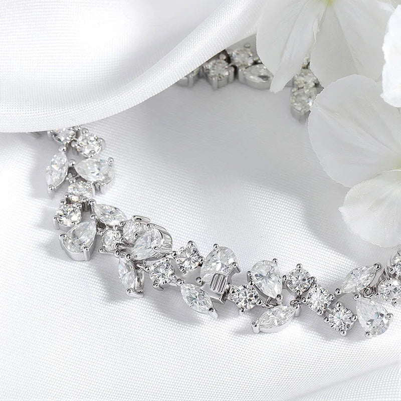 16.8-20.4CTTW Luxury Water Drop Moissanite Bracelet Wedding Female Jewelry Full Diamond Sterling Silver Bangle Plated 18K