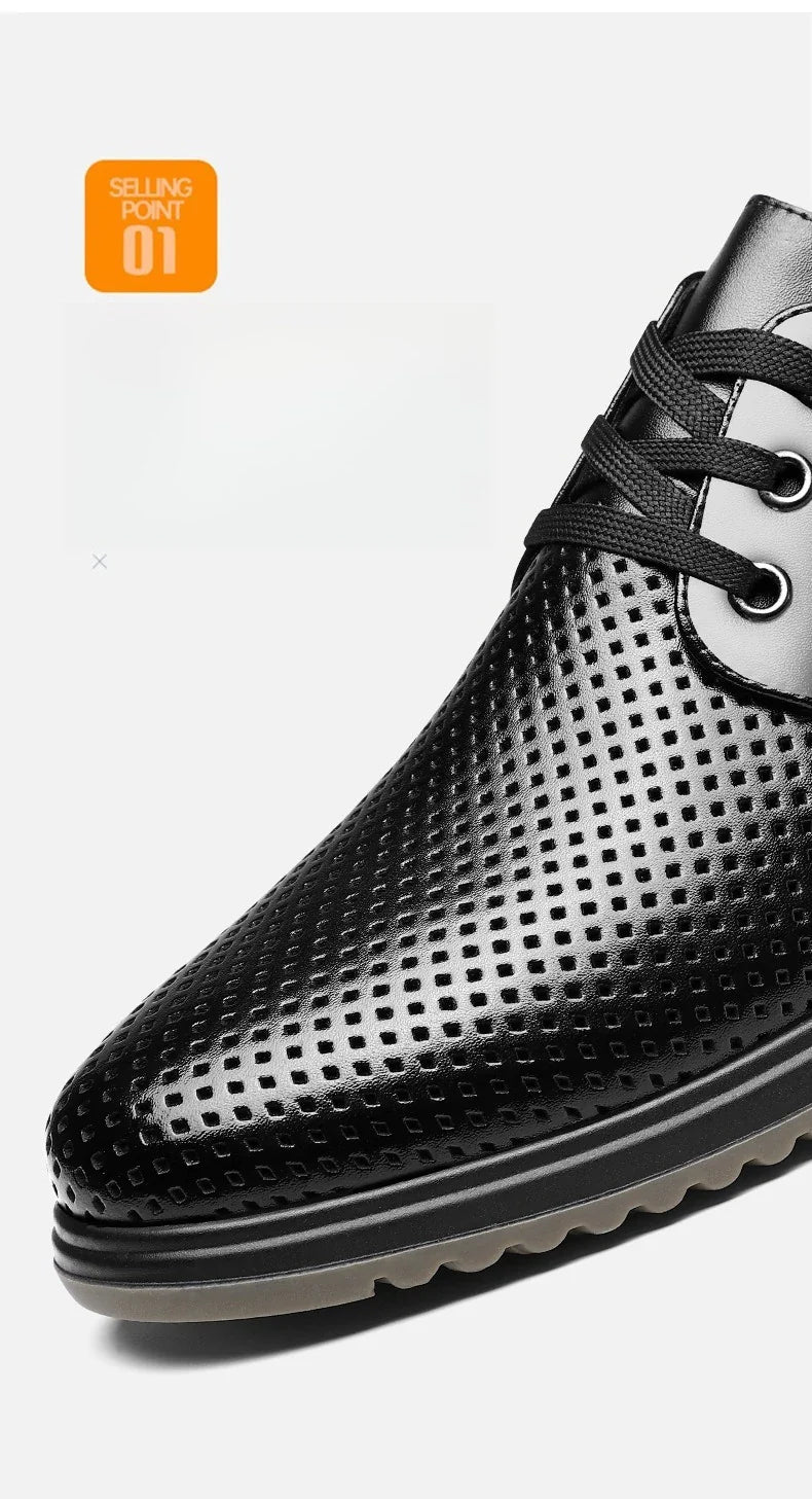 Summer Men's Leather Sandals Shoes Lace Designer Business Black Fashion Casual Shoes Male Black Groom Lace Wedding Shoes Man