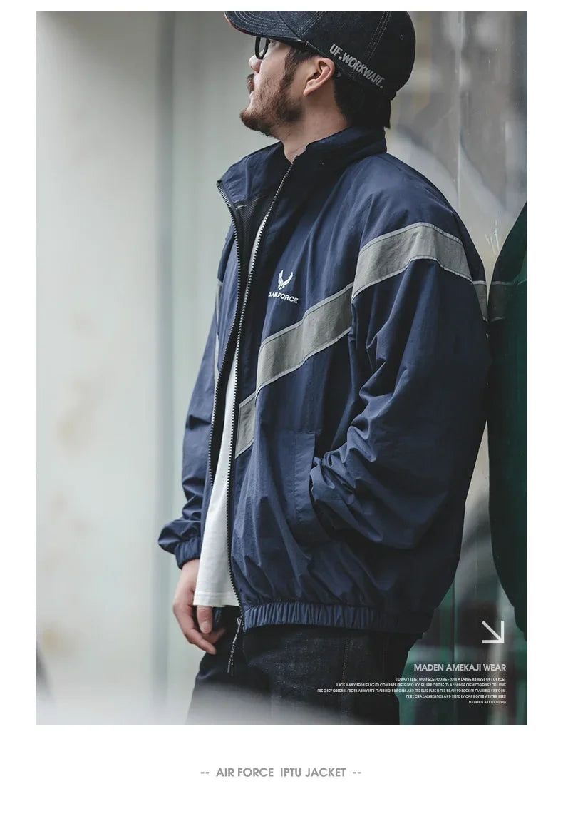 ARMY Reflective Hooded Contrasting Color Bomber Jacket Sports Quick-drying Jacket Loose IPFU Training Suit for Men's Daily
