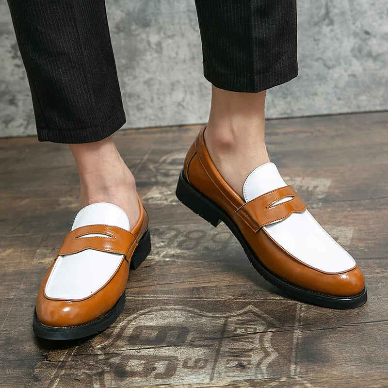 Italian Luxury Brand Loafers Men's Black and White Color Leather Shoes Slip-on Fashion Soft-soled Casual Shoes Wedding Moccasin