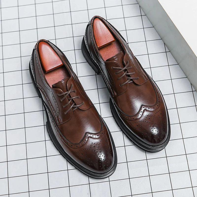 Men's Leather Brogue Oxford Dress Shoes Formal Business Handmade Classic 2026 Brown Black Chaussure Homme