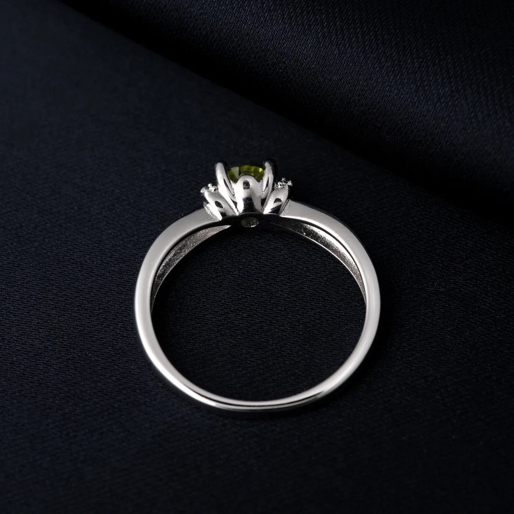 Round Genuine Natural Peridot 925 Sterling Silver Solitaire Ring for Woman Gemstone elegant Jewelry Valentine's day gift