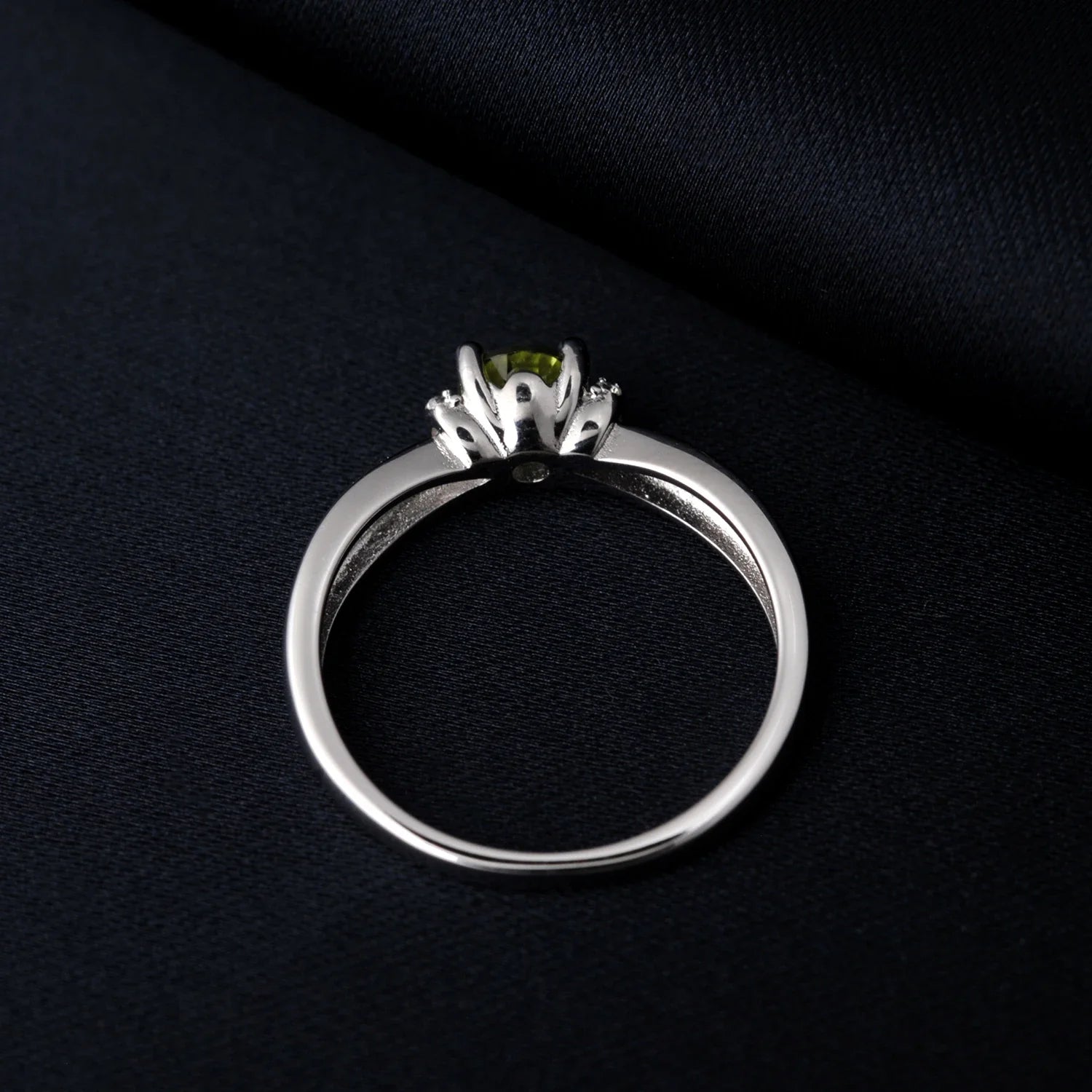 Round Genuine Natural Peridot 925 Sterling Silver Solitaire Ring for Woman Gemstone elegant Jewelry Valentine's day gift