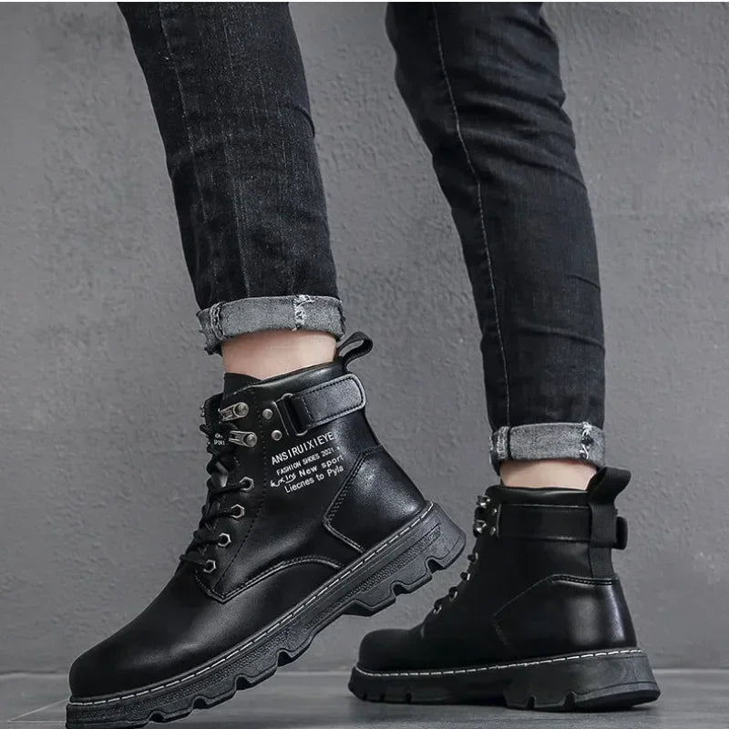 Men's Boots High Top Casual Lace Up Flat Bottomed Boots