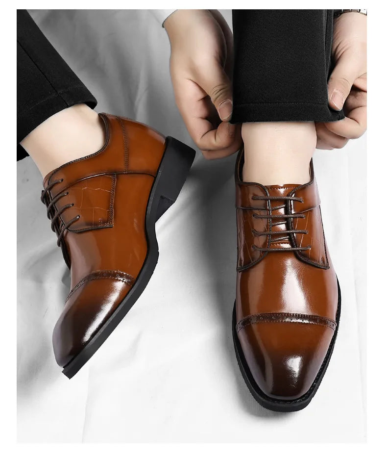 Men's Big Size 39-48 Black Leather Cap-Toe Oxford Shoes New Formal Business Dress Shoes Male Spring Autumn Wedding Shoe for Man