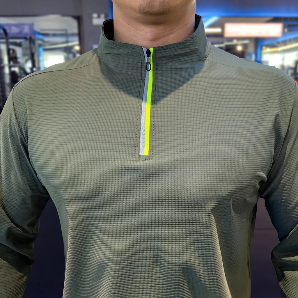 Stand-up Collar Sports Long-sleeved Men Autumn Outdoor Running Gym Fitness Training Clothes Elastic Quick-drying Breathable Top