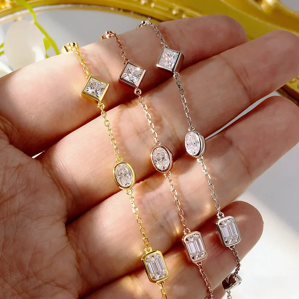 0.5CT Oval/Pear Cut Full Moissanite Bracelets 15+5cm S925 Silver Plated 18K Gold Wrist Chain for Women Fine Jewelry Gift