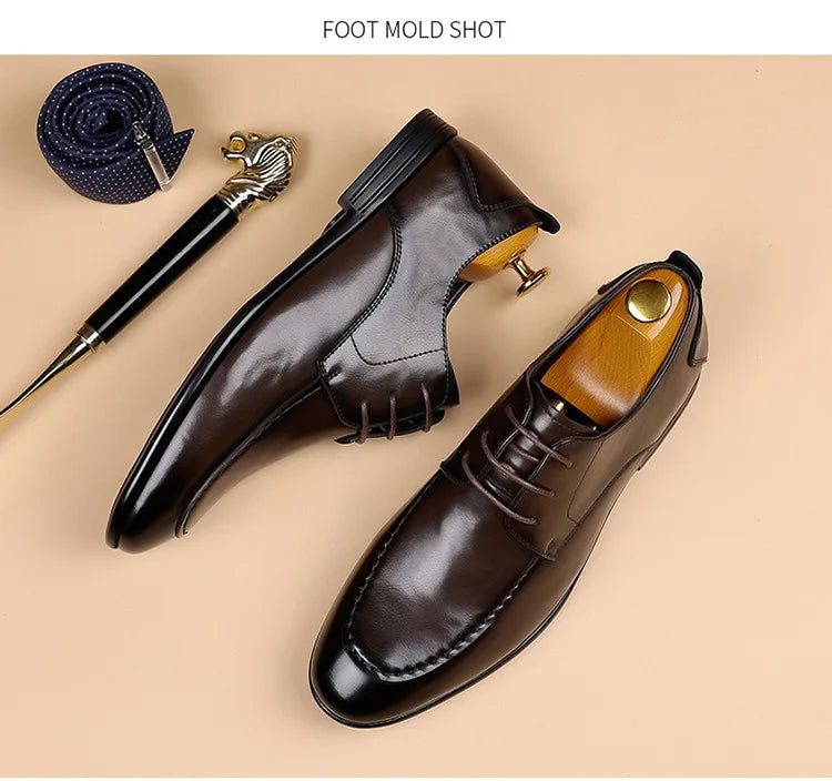 Spring Autumn New Pointed Toe Leather Shoes Men Fashion Business Casual Shoe Male Lace Designer Solid Color Wedding Shoes Man