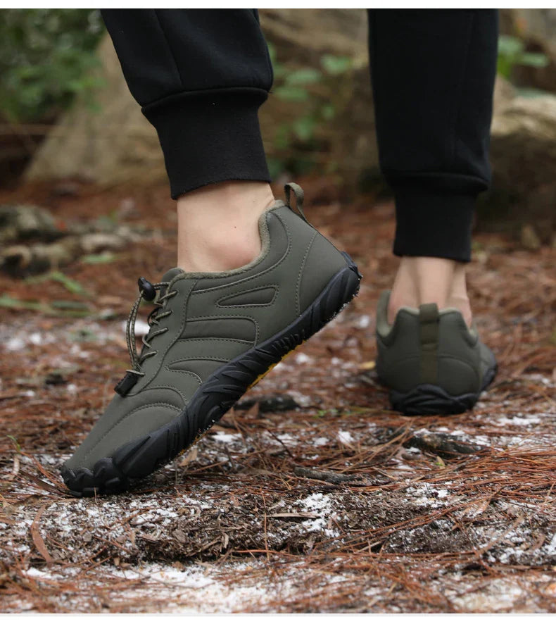 Men's Winter Warm Barefoot Shoes Waterproof Wide Toe Non-Slip Rubber Sole Plush Lined Hiking Shoes Outdoor Sneakers Running Shoe