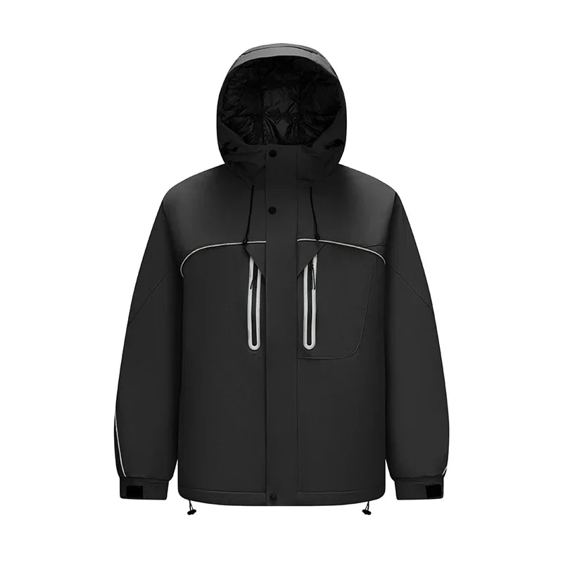 Down Jacket Men Textured Loose Hooded Outdoor Sport 2025 Winter Warm Outerwear Man Clothes