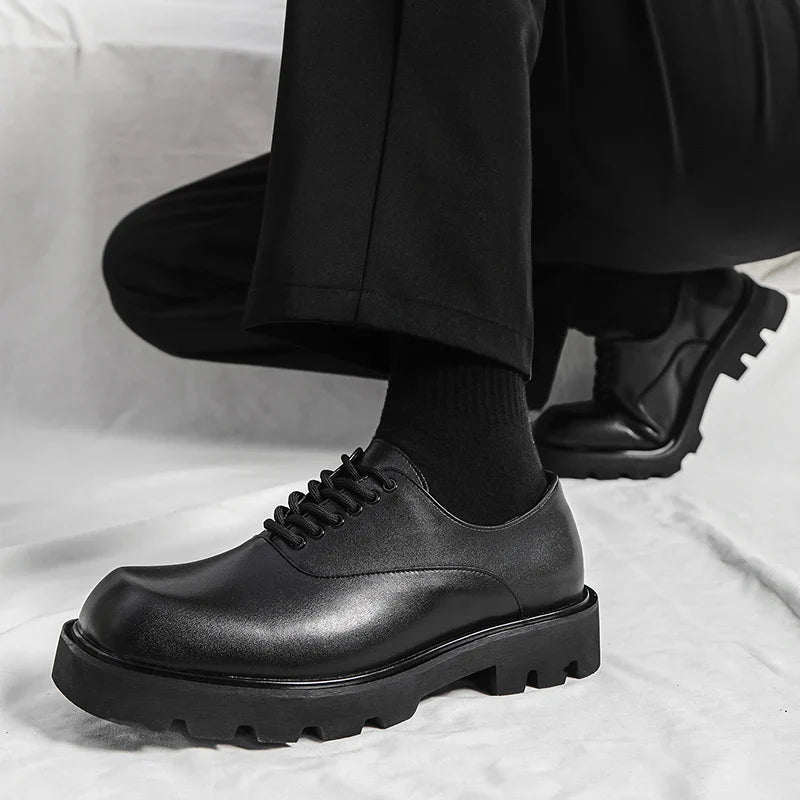 Trendy gentleman men's casual thick soled leather shoes Minimalist and versatile style Fashion Party Office Elevated Shoes