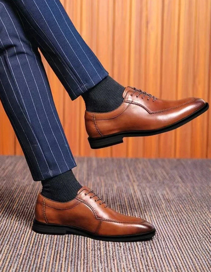 Spring Autumn Soft Square Toe Lace Up Dress Shoes Man High Quality Fashion Cowhide Elegant and Classic 39 Social Shoe for Men